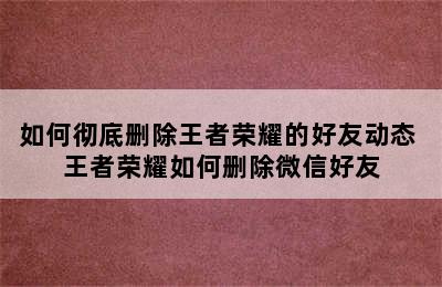 如何彻底删除王者荣耀的好友动态 王者荣耀如何删除微信好友